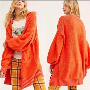 Free People Orange Chunky Open-Front Cardigan